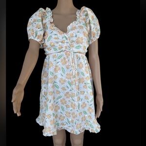 &merci Floral Ruffle Dress with Tie Waist